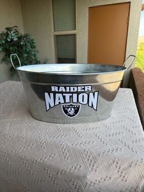 Raiders Nation Galvanized Metal Tub, Las Vegas Raiders, NFL, Beer bucket